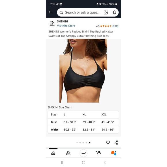 New Shekini Bikini Top Size Large Tropical Floral Padded Swimwear Adjust Straps - Picture 3 of 3